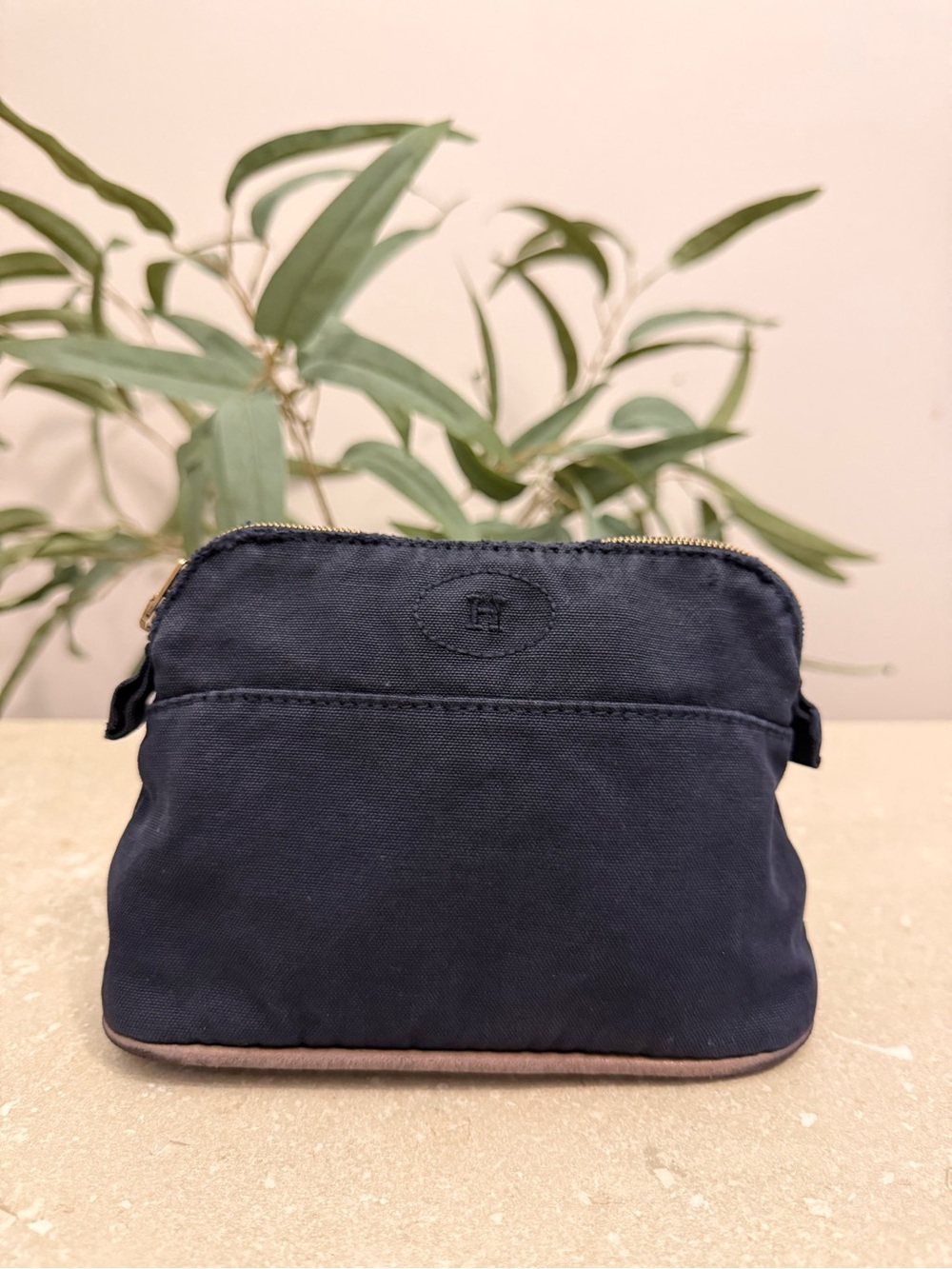 Hermes Bolide Pouch MM Navy Blue Canvas Travel Cosmetic Bag